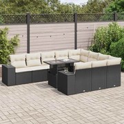 vidaXL 11 pcs conjunto sofás de jardim c/ almofadões vime PE preto