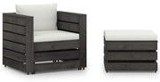 2 pcs conj. lounge jardim + almofadões madeira impreg. cinzento