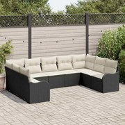 vidaXL Conjunto de sofá de jardim com 9 peças e almofadas, preto, em rattan sintético.
