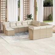 vidaXL 12 pcs conjunto de sofás p/ jardim com almofadões vime PE bege