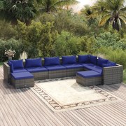 vidaXL 9 pcs conjunto lounge de jardim c/ almofadões vime PE cinzento