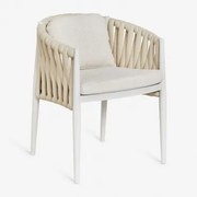 Cadeira De Jantar Sereilen Com Braços Em Alumínio E Tecido Bouclé Bouclé Cores Naturais - Sklum