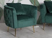 Poltrona "Bucarest" – Poltrona Estofada Verde com Pernas Douradas e Al