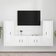 4 pcs conjunto móveis de TV madeira processada branco brilhante