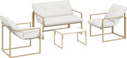 Conjunto de Mobiliário de Jardim 4 peças Outsunny, Conjunto com Mesa em Vidro Temperado, Sofá, 2 Poltronas, Branco | Aosom Portugal