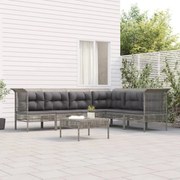 7 pcs conjunto lounge de jardim c/ almofadões vime PE cinzento