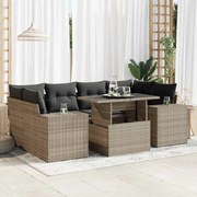 vidaXL 7 pcs conjunto sofás p/ jardim c/ almofadões vime PE cinzento