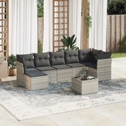 vidaXL 8 pcs conj. sofás jardim c/ almofadões vime PE cinzento-claro