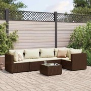 vidaXL 6 pcs conj. lounge jardim c/ almofadões 6 pcs vime PE castanho