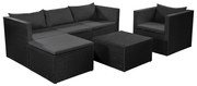 vidaXL 4 pcs conjunto lounge para jardim vime PE preto e cinzento