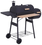 Outsunny Barbecue a Carvão 2 em 1 Defumador e Grelha Barbecue com Termómetro Rodas e Prateleiras 124x53x104cm Preto