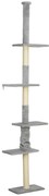PawHut Arranhador para Gatos do Chão ao Teto 225-275 cm Torre para Gatos com Múltiplas Plataformas Sistema Anti-Tombo Cinza