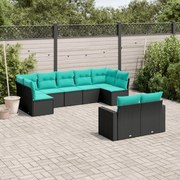 vidaXL 9 pcs conjunto de sofás p/ jardim c/ almofadões vime PE preto