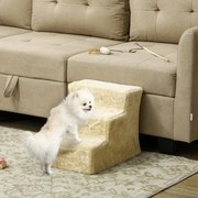 Escada para Cães de 3 Degraus com Capa Removível e Lavável Rampa para Cães para Cama Sofá 46x35x35 cm Bege