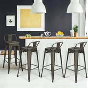 Conjunto de 4 bancos de metal de bar, cozinha com encosto amovível Cinzento