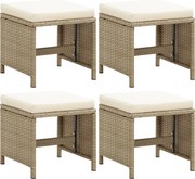 vidaXL Bancos de jardim 4 pcs com almofadões vime PE bege