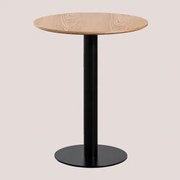 Mesa De Bar Redonda Em Mdf Xiren Castanho Madeira Natural - Preto & Ø60 Cm - Sklum