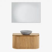 Conjunto De Móvel De Casa De Banho Suspenso Em Madeira De Manga Analis Madeira Natural & Cimento Cinzento Redondo Ø40 Cm Tarsis & Led - Sklum