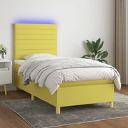 Cama box spring c/ colchão e LED 100x200 cm tecido verde