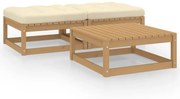 3 pcs conjunto lounge de jardim com almofadões pinho maciço