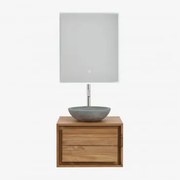 Conjunto De Móvel De Casa De Banho Em Madeira De Teca Jabari Madeira De Teca & Cimento Cinzento Redondo Ø40 Cm Tarsis & Led - Sklum