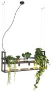 Candeeiro de suspensão industrial preto com prateleira de madeira 4 luzes - Cage Rack Industrial