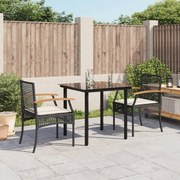 vidaXL 3 pcs conjunto de jantar p/ jardim c/ almofadões vime PE preto