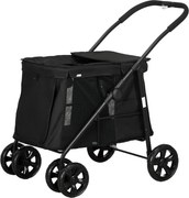 PawHut trolley para cães incl. almofada, 3 bolsos laterais, dobrável, carrinho para cães, 102 cm x 62 cm x 105 cm, Preto | Aosom Portugal