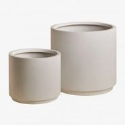 Conjunto De 2 Vasos De Exterior Ø35 Cm / Ø25 Cm Em Polystone Saturno Branco - Sklum