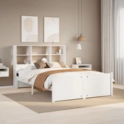 vidaXL Cama com estante sem colchão 140x190 cm pinho maciço branco