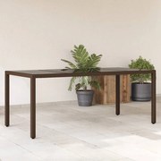 vidaXL Mesa de jardim com tampo de vidro 190x90x75 cm vime PE castanho