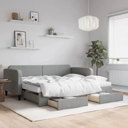 vidaXL Sofá-cama c/ gavetão e gavetas 90x200 cm tecido cinzento-claro