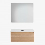 Conjunto De Móvel De Casa De Banho Em Madeira De Freixo Tedrik Castanho Fresno & Sem Lavatório & Led Retangular E Anti-embaciamento 80x70 Cm - Sklum