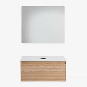 Conjunto De Móvel De Casa De Banho Suspenso 80x50 Cm Em Madeira De Freixo Tedrik Castanho Fresno & Sem Lavatório & Led Retangular - Sklum