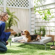 Cama Elevada para Cães com Latertais Amovíveis Cama Elevada para Cães Médios Portátil com Malha Respirável 130x90x30 cm Cinza Claro