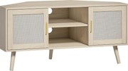 HOMCOM Móvel de Canto para TV 115 cm, Móvel para Televisor até 165,1 cm, 2 Portas em Rattan 2 Compartimentos, Carvalho | Aosom Portugal