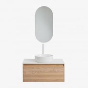 Conjunto De Móvel De Casa De Banho Suspenso Em Madeira De Freixo Tedrik Castanho Fresno & Cerâmica Redonda Branca Ø40 Cm Lenka - Sklum