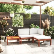 vidaXL Conjunto de lounge de jardim vidaXL com 4 peças e almofadas em madeira de acácia creme e corda