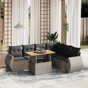 vidaXL 7 pcs conjunto sofás p/ jardim c/ almofadões vime PE cinzento