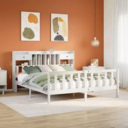 vidaXL Cama com estante sem colchão 200x200 cm pinho maciço branco