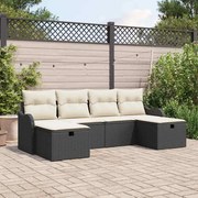 vidaXL Conjunto de Sofá de Jardim de 6 Peças com Almofadas Pretas em Rattan