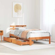 vidaXL Estrutura cama c/ gavetas 100x200 cm pinho maciço castanho-mel