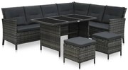 vidaXL Conjunto lounge de jardim c/ almofadões 4 pcs vime PE cinzento