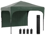 Outsunny Tenda Dobrável com Altura Ajustável 1 Parede Lateral Teto com Ventilação 4 Sacos de Areia e Bolsa de Transporte 3x3 m Verde | Aosom Portugal