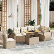 vidaXL 7 pcs conjunto de sofás p/ jardim com almofadões vime PE bege