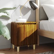vidaXL Mesa cabeceira pernas de madeira 40x30x50 cm carvalho castanho