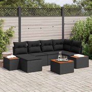 vidaXL Conjunto de Sofá de Jardim com 7 Peças e Almofadas em Rattan Sintético Preto e Acácia