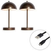 Conjunto de 2 Candeeiros de Mesa para Exterior Bronze Escuro Recarregáveis Incl. LED Regulável em 3 Níveis - Keira