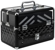HOMCOM Estojo de Maquilhagem Organizador de Cosméticos Portátil com Múltiplos Níveis Alça e Bandejas 30x18,5x22 cm Preto e Transparente