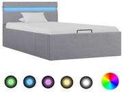 Cama hidráulica arrumação c/ LED 90x200cm tecido cinzento-claro